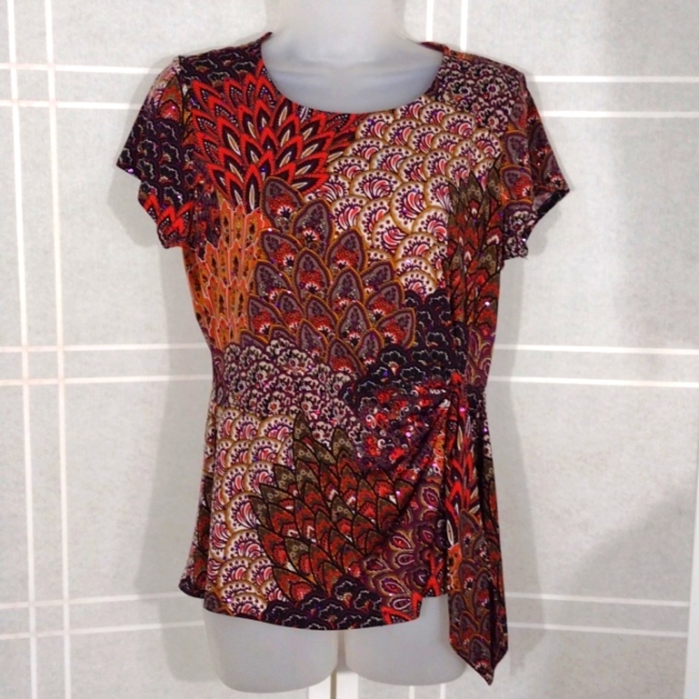 Unique print blouse with sequins and side tie